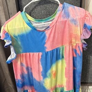 Tie dye dress with ruffle sleeves